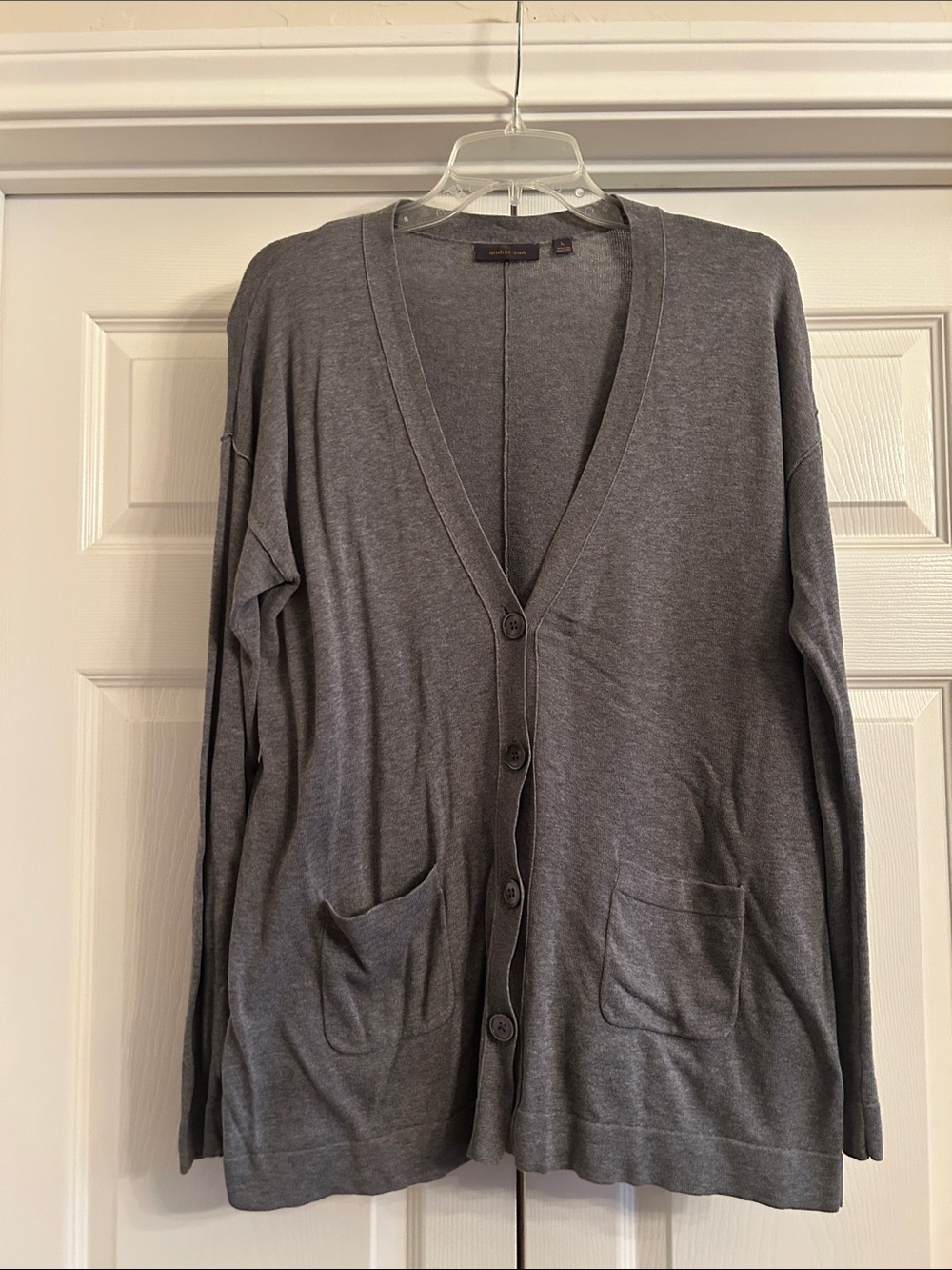 Amber Sun Grey V-Neck Button Cardigan Sweater